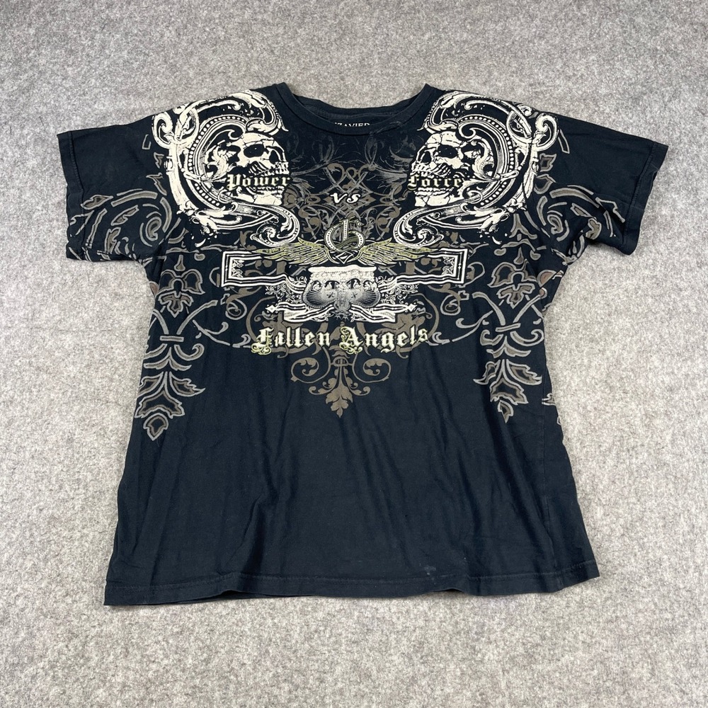 Xzavier Fallen Angels Da Grind Unlimited Skull Graphic T-Shirt Mens XL Black Y2K